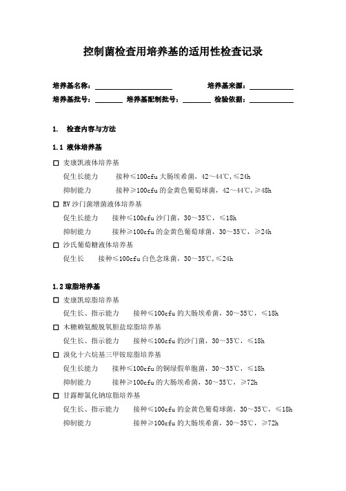 控制菌检查用培养基的适用性检查记录