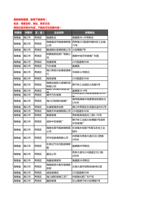 新版海南省海口市秀英区玻璃店企业公司商家户名录单联系方式地址大全46家