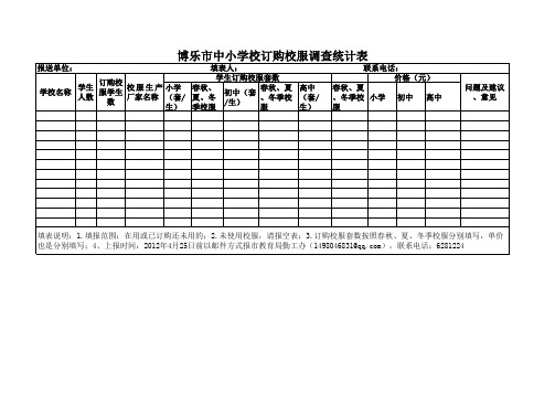 博乐市中小学校订购校服调查统计表