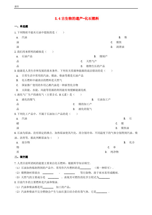 九年级化学上册第五章5.4古生物的遗产_化石燃料同步测试题新