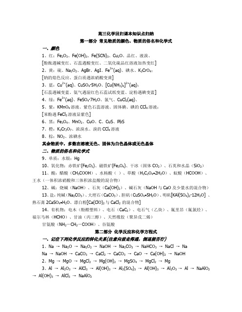 高三化学回归课本知识点归纳