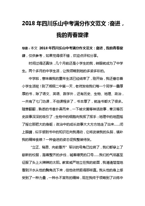 2018年四川乐山中考满分作文范文：奋进,我的青春旋律