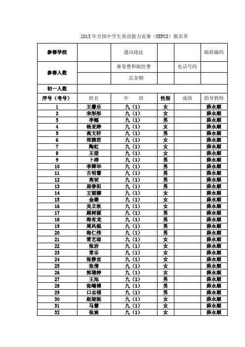 2013年全国中学生英语能力竞赛