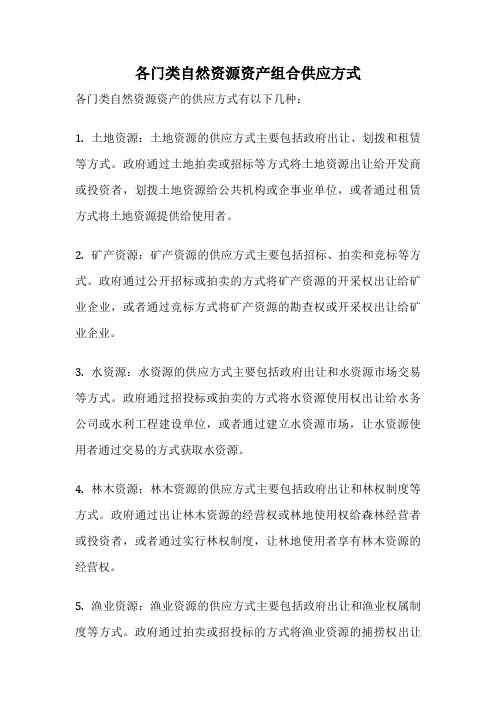 各门类自然资源资产组合供应方式