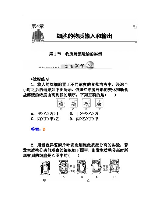 人教版生物必修一：4.1《物质跨膜运输的实例》练习及答案