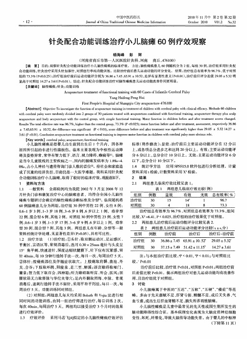 针灸配合功能训练治疗小儿脑瘫60例疗效观察