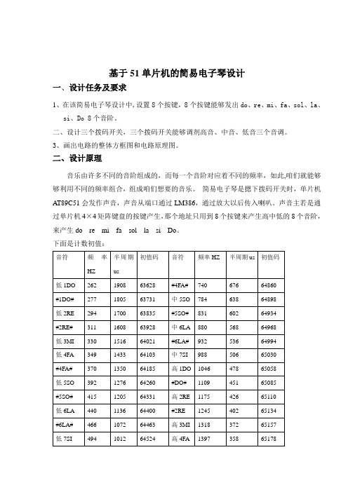 基于51单片机的简易电子琴的设计与实现