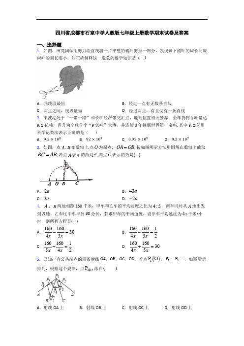 四川省成都市石室中学人教版七年级上册数学期末试卷及答案