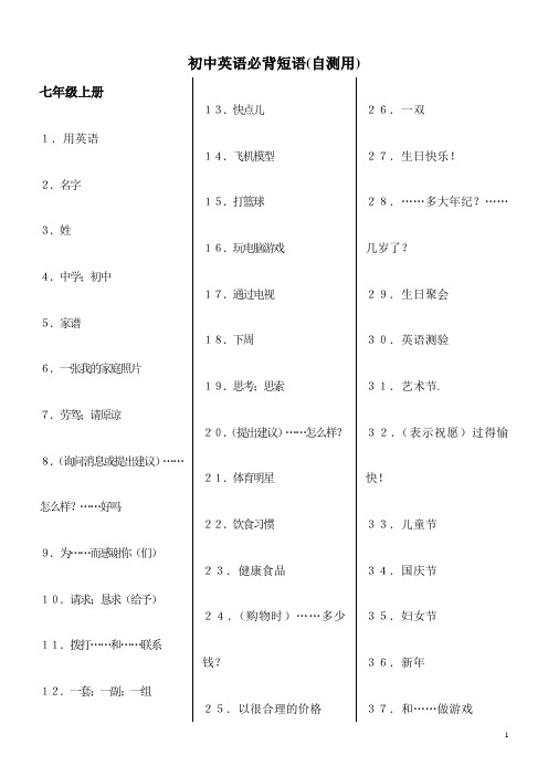 初中英语必背短语.重点句型(自测用)