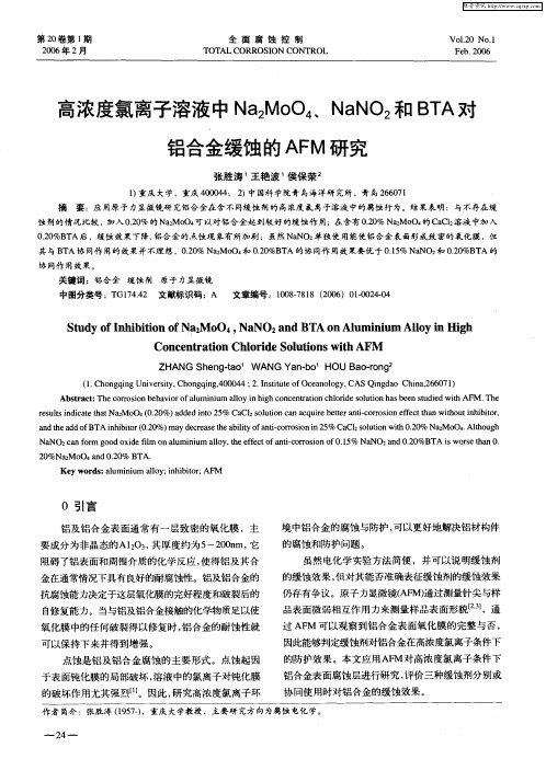 高浓度氯离子溶液中Na2MoO4、NaNO2和BTA对铝合金缓蚀的AFM研究