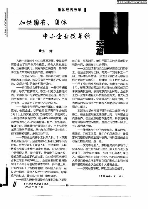 加快国有、集体中小企业改革的举措