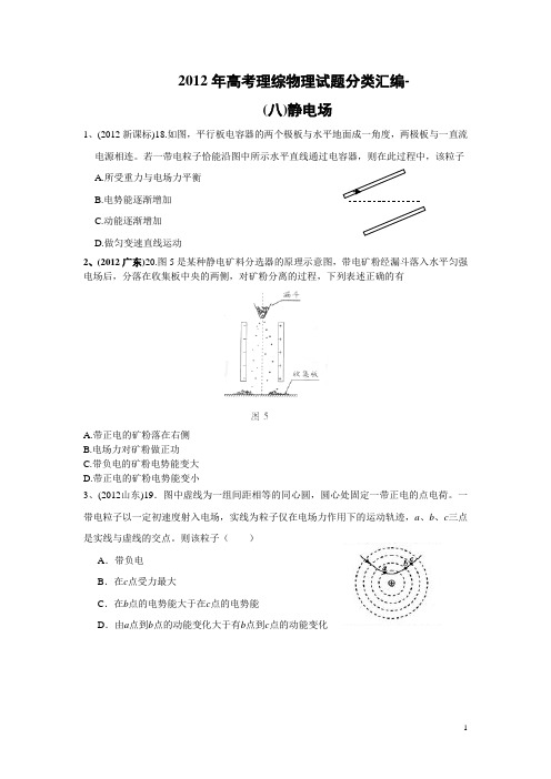 2012年高考理综物理分类汇编—静电场08