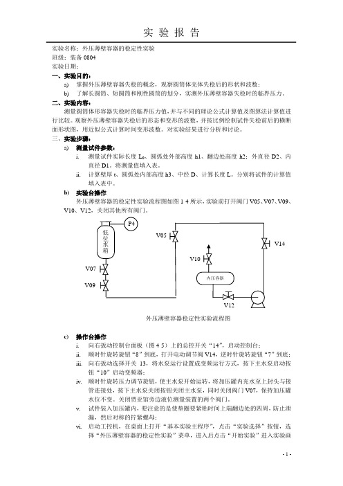 【实验报告1-2】外压薄壁容器的稳定性实验