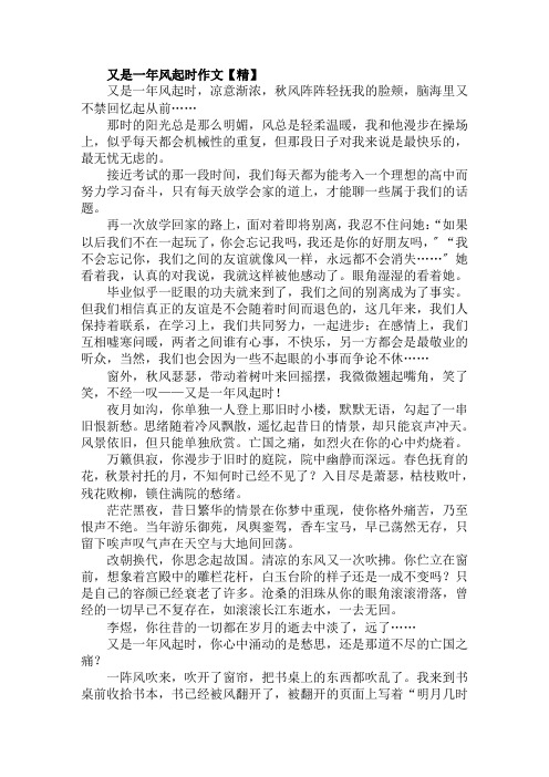又是一年风起时作文(2)范文精选