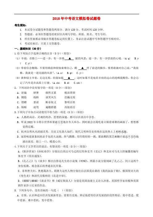 浙江省杭州市2018年中考语文模拟命题比赛试卷 (4)