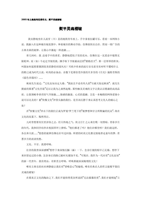 2005年上海高考优秀作文：熨平灵魂褶皱)