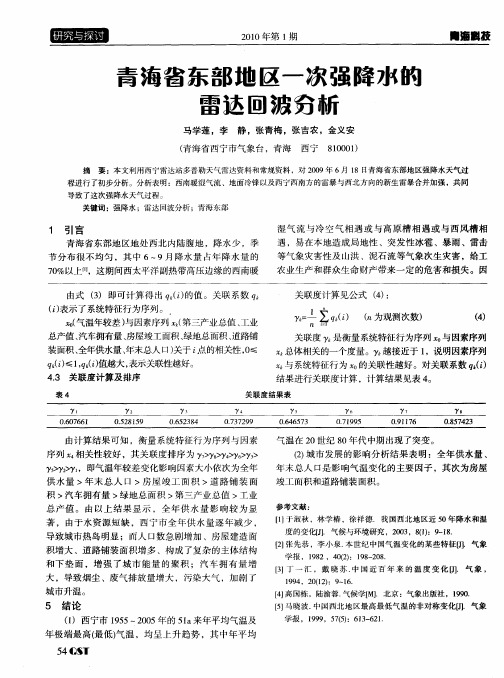 青海省东部地区一次强降水的雷达回波分析