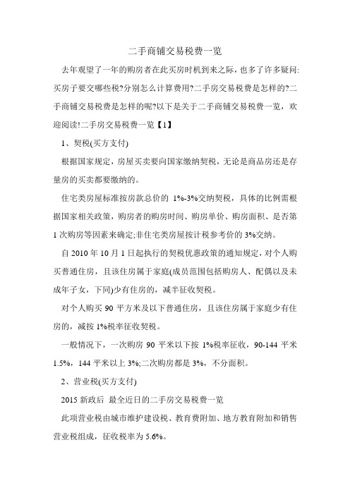 二手商铺交易税费一览.doc