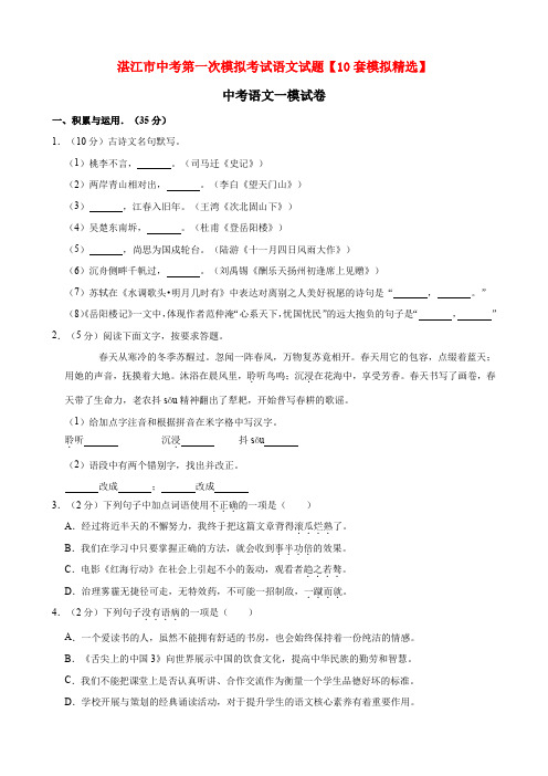 湛江市中考第一次模拟考试语文试题【10套模拟精选】