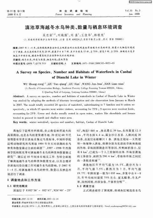 滇池草海越冬水鸟种类、数量与栖息环境调查