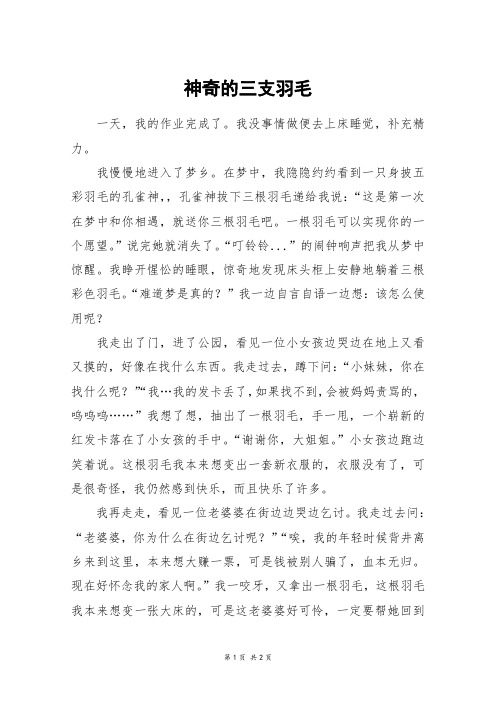 神奇的三支羽毛_初二作文