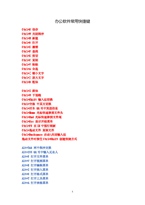 办公软件常用快捷键大全(完整版)