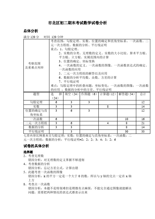 青岛市市北初二数学期末考试试卷分析