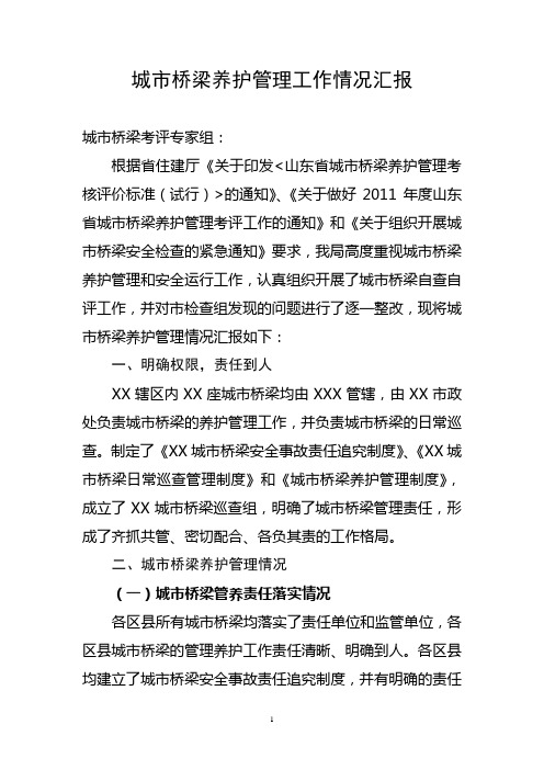 城市桥梁养护管理工作情况汇报