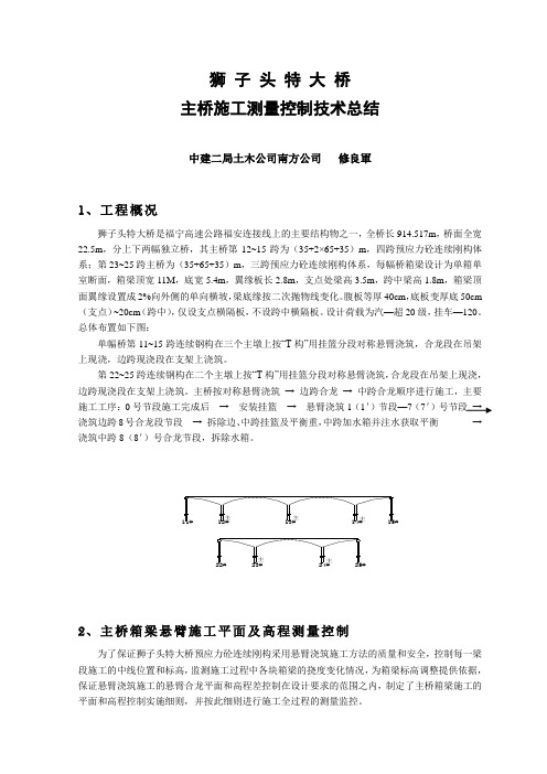 狮子头特大桥主桥施工测量控制技术总结