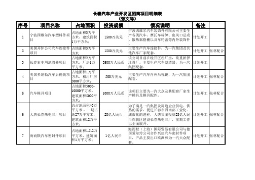 长春汽车产业开发区招商项目明细表(张文聪)