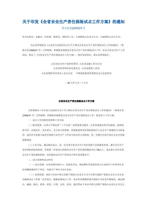 山东省安全生产责任保险试点工作方案