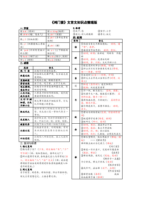 《鸿门宴》文言文知识点整理版