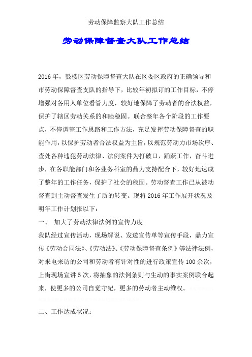 劳动保障监察大队工作总结