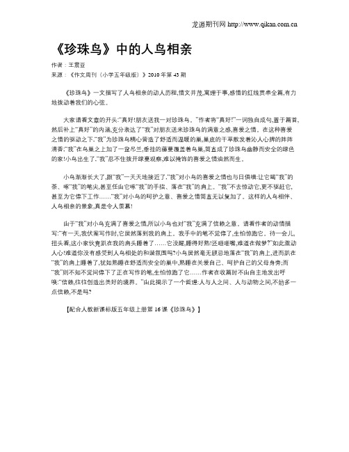《珍珠鸟》中的人鸟相亲