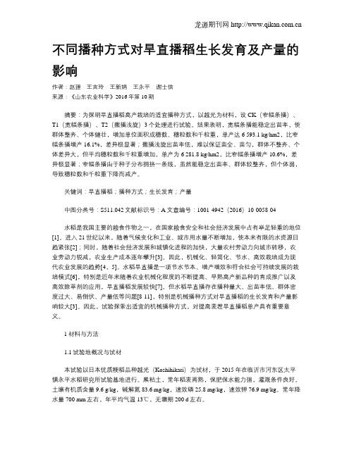 不同播种方式对旱直播稻生长发育及产量的影响