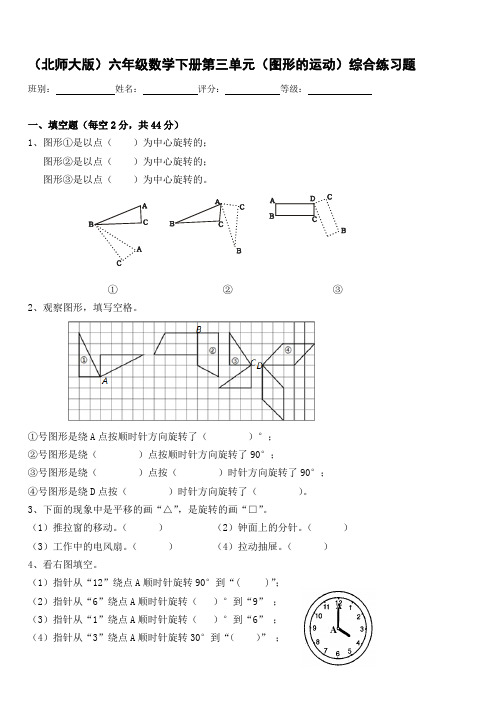 (北师大版)六年级数学下册第三单元(图形的运动)综合练习题
