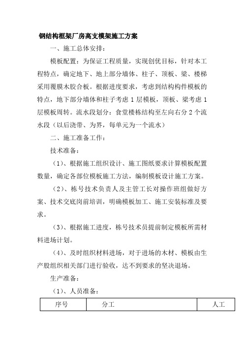 钢结构框架厂房高支模架施工方案
