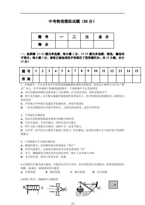 【初中物理】2010年中考物理模拟试题11 人教版