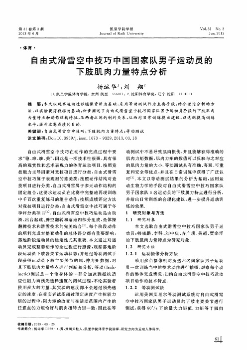 自由式滑雪空中技巧中国国家队男子运动员的下肢肌肉力量特点分析