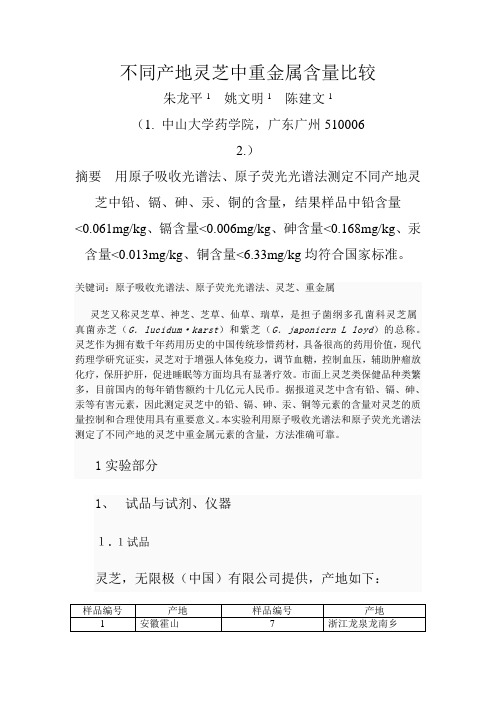 不同产地灵芝中重金属含量比较