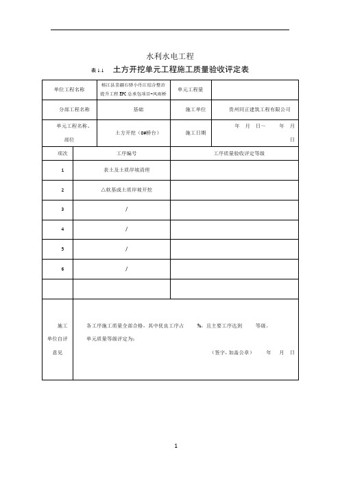土方开挖单元工程施工质量评定表