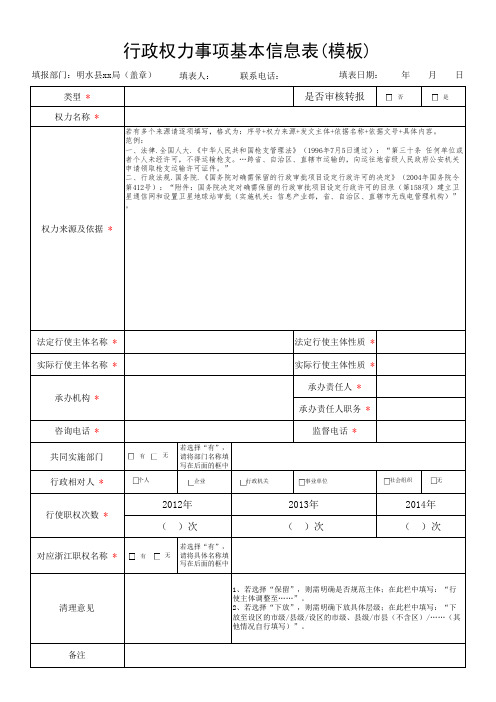 行政权力事项基本信息表