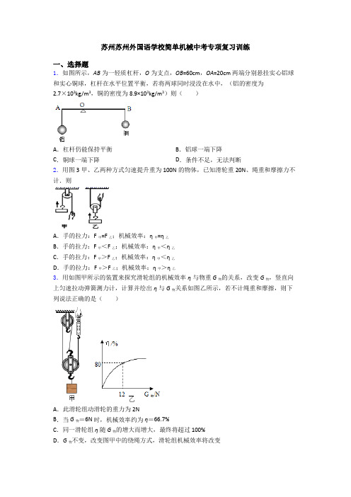 苏州苏州外国语学校简单机械中考专项复习训练
