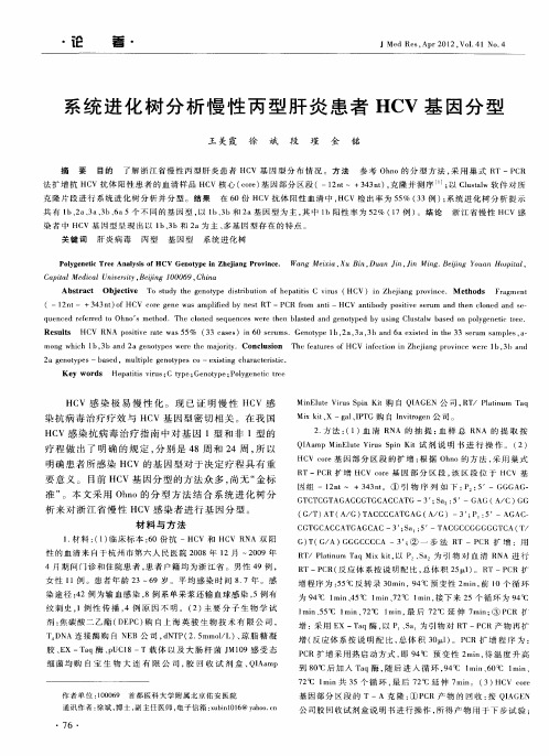 系统进化树分析慢性丙型肝炎患者HCV基因分型