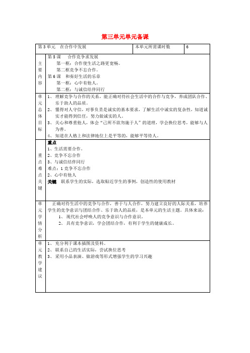 八年级政治上册《第五课 合作竞争求发展》单元备课 鲁教版