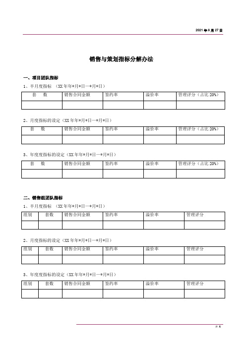 房地产项目销售与策划指标分解