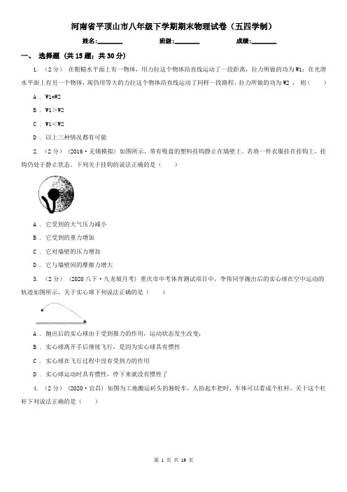 河南省平顶山市八年级下学期期末物理试卷(五四学制)