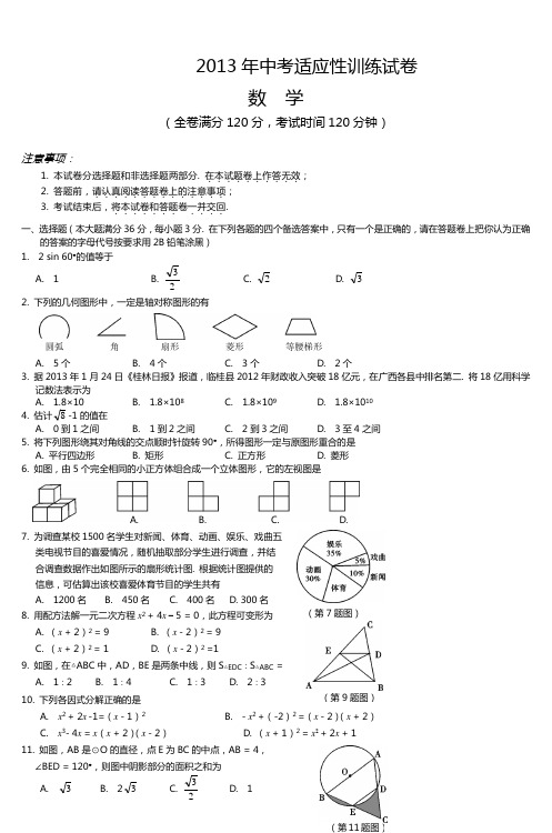 2013年中考适应性训练试卷