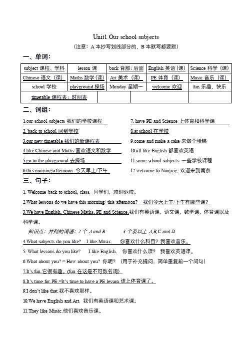 译林版四下U1知识点整理归纳