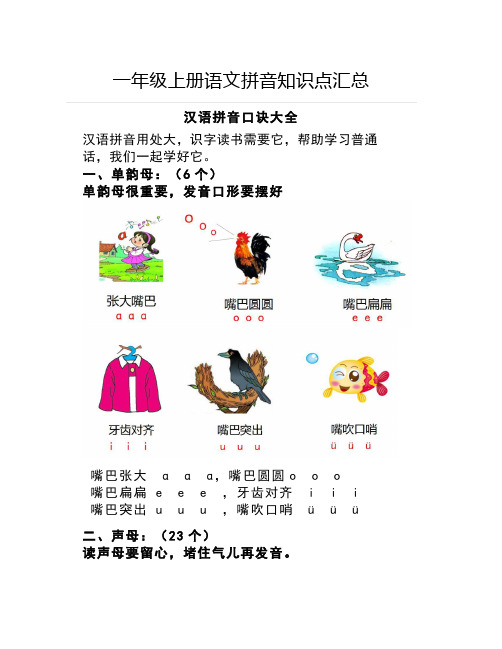 一年级上册语文拼音知识点汇总幼小衔接基础必备